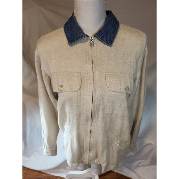 Lemon Grass‎ Size Small Full Zip Collared Beige Linen Blend Top - Picture 1 of 7